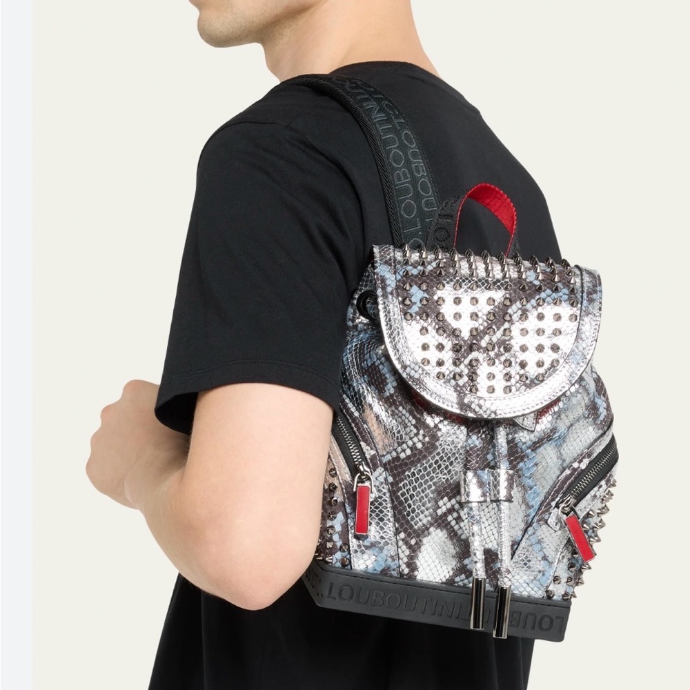 New  Christian Louboutin Small Explorafunk Backpack Spiked Python sm scratch